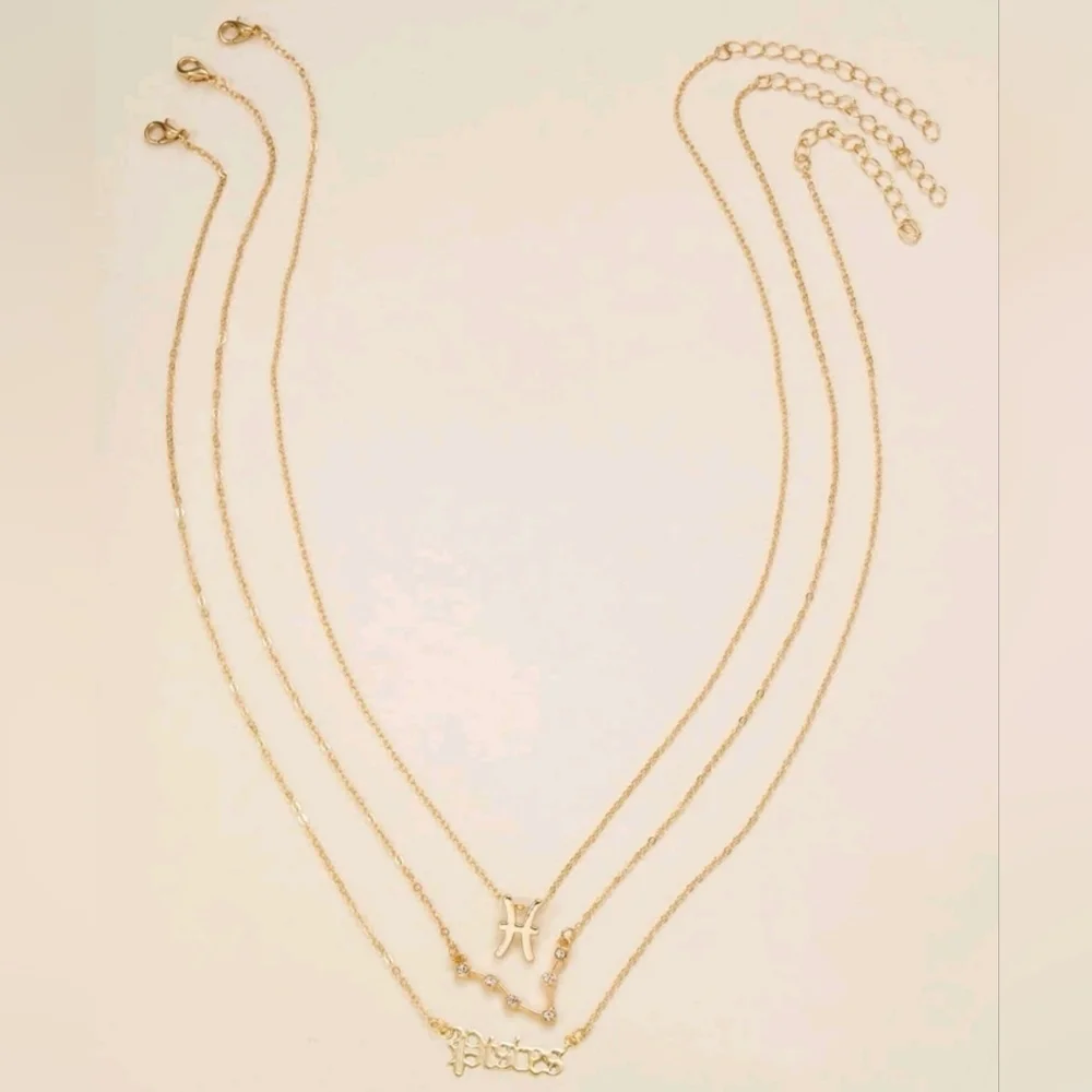 Zodiac 3 Piece Gold Tone Charm Necklace, Pisces - Picture 3 of 4